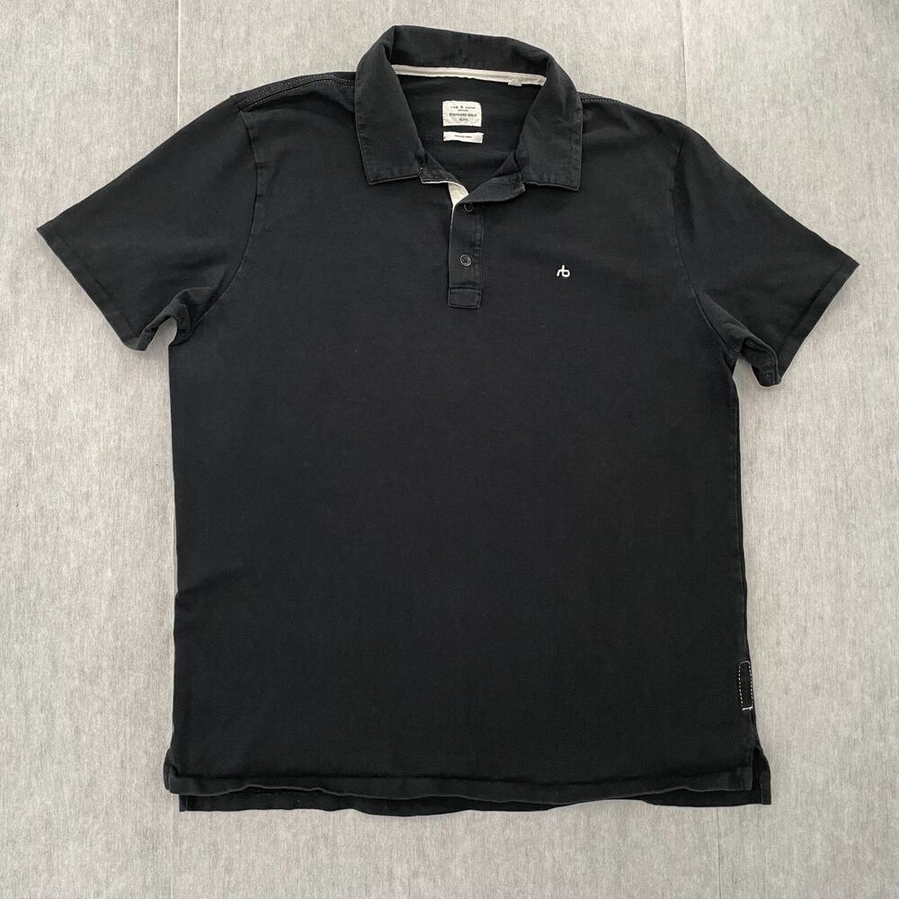 Rag & Bone Shirt Adult Extra Large Black Polo Short Sleeve Cotton Logo Mens XL